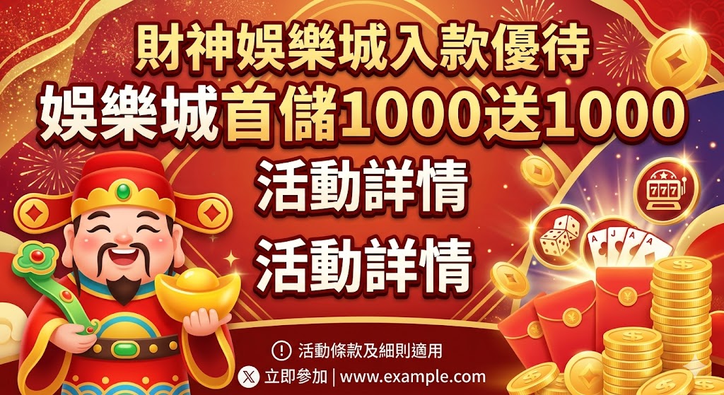 財神娛樂城入款優待：娛樂城首儲1000送1000活動詳情。