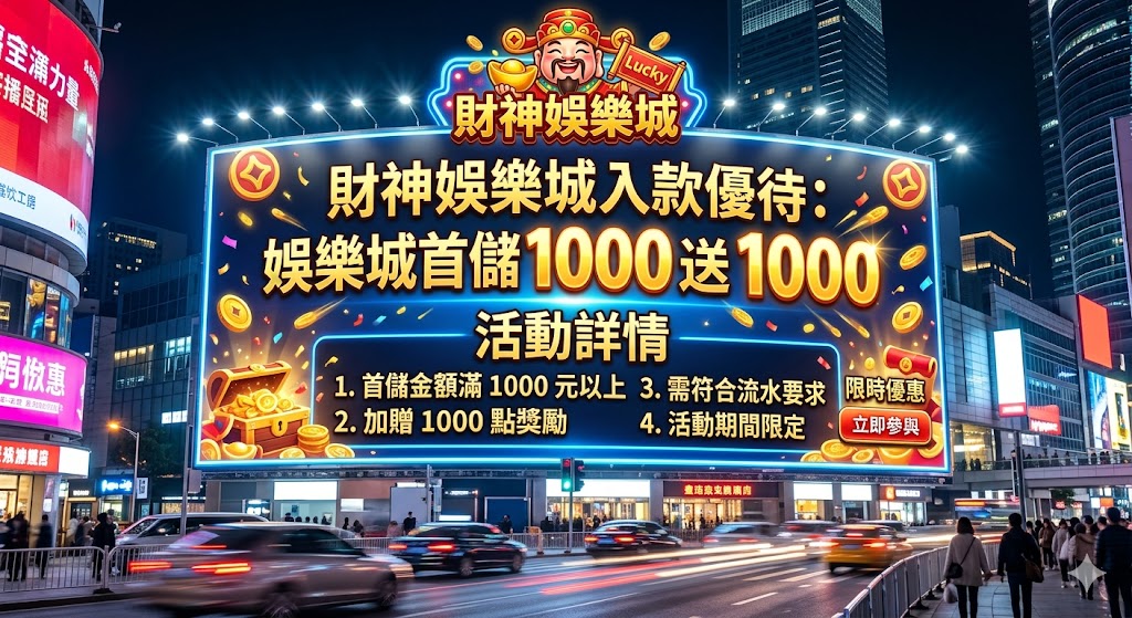 財神娛樂城入款優待：娛樂城首儲1000送1000活動詳情。